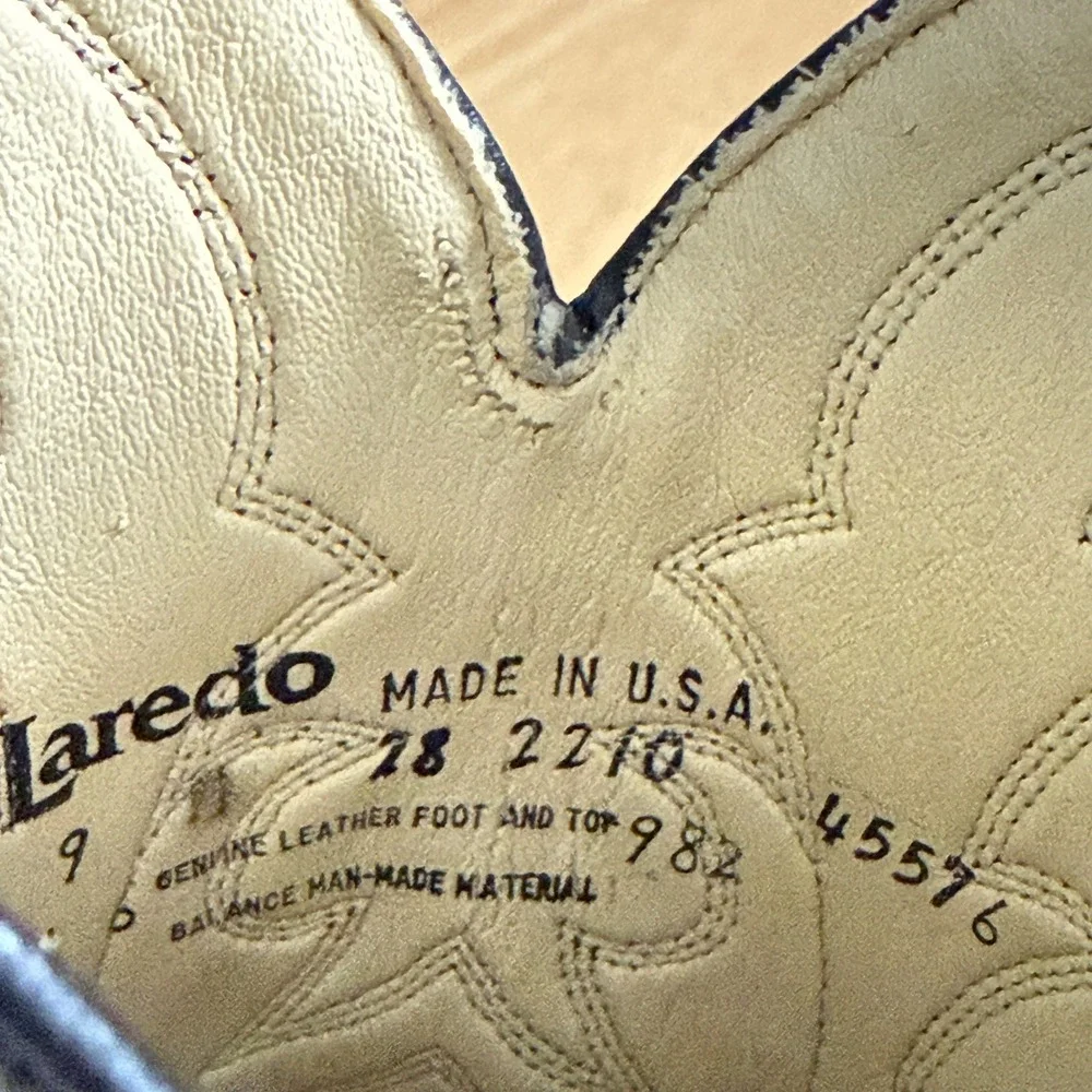 Vintage Laredo Kids Western Boots‎ Black Leather Cowboy Cowgirl USA 9